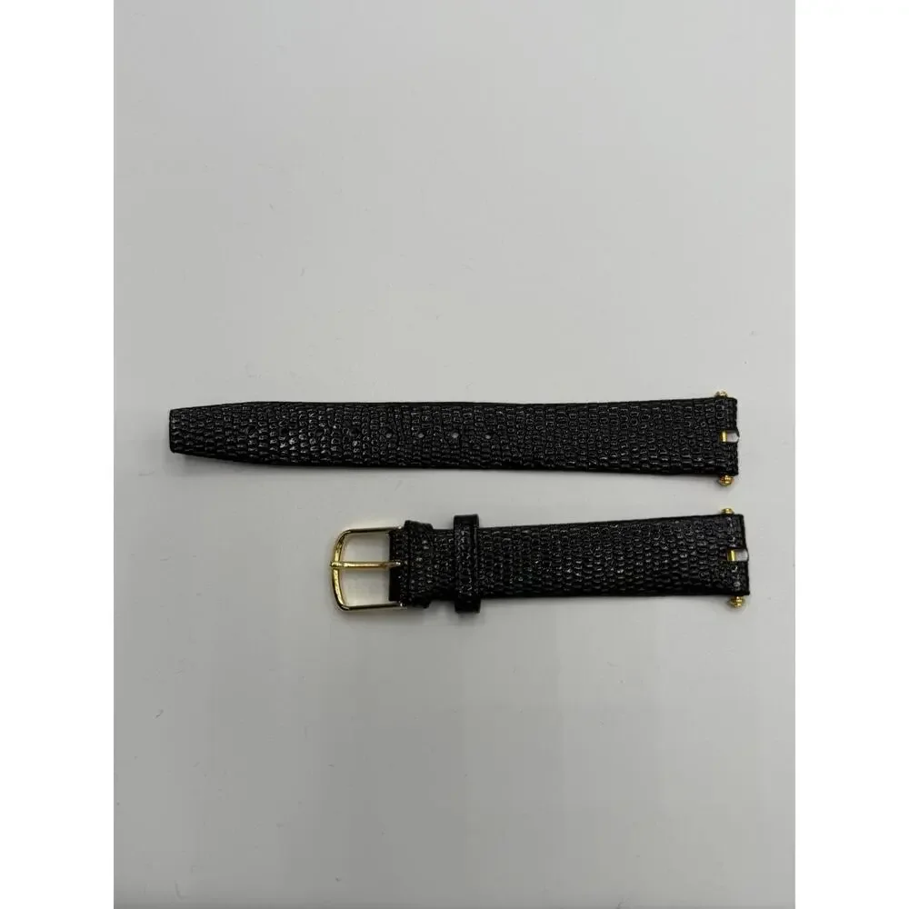 16mm Kreisler Black Lizard Grain NOS Vintage Watch Band & Gold-Tone Buckle